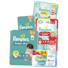 Alle Pampers pak à 15-45 stuk
of Pampers billendoekjes
pak à 144/156 stuks